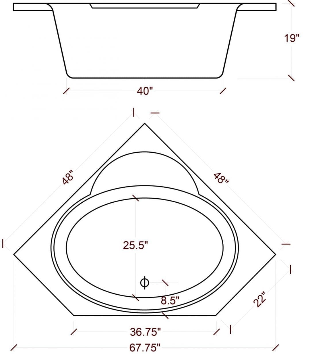 48x48 Corner Tub BR-49 - BathTubs.com